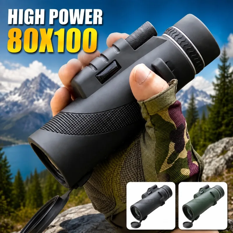 80x100 High Power HD Monocular Telescope, Low Light Night Vision Handheld Spotting Scope, Phone Compatible for Bird Watching