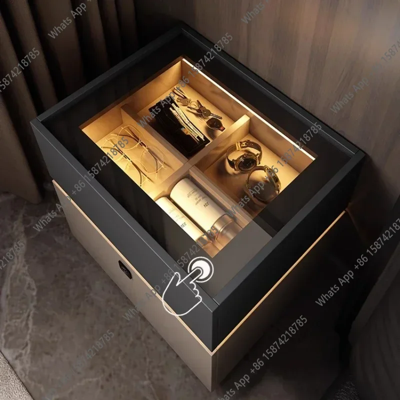 VB C Italian Smart Bedside Table With Fingerprint Lock Bedroom Storage Cabinet With Lock Sensor Lamp Safe Cabinet Box Nightstand