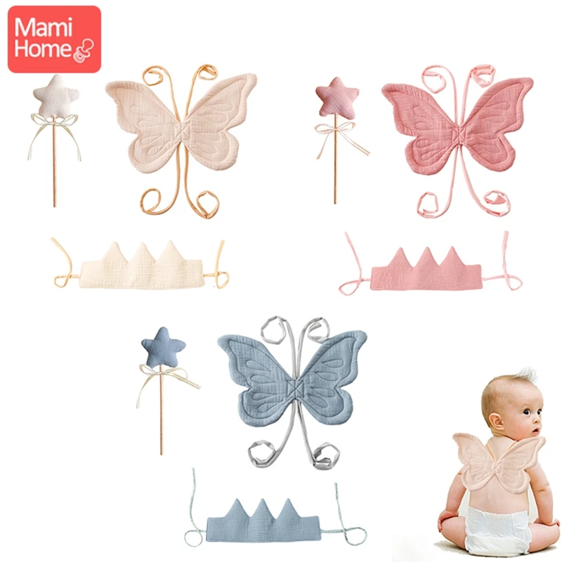 

1Set Baby Birthday Party Decoration Cotton Crown Butterfly Back Wings Star Stick Photography Props For Newborn Birth Present