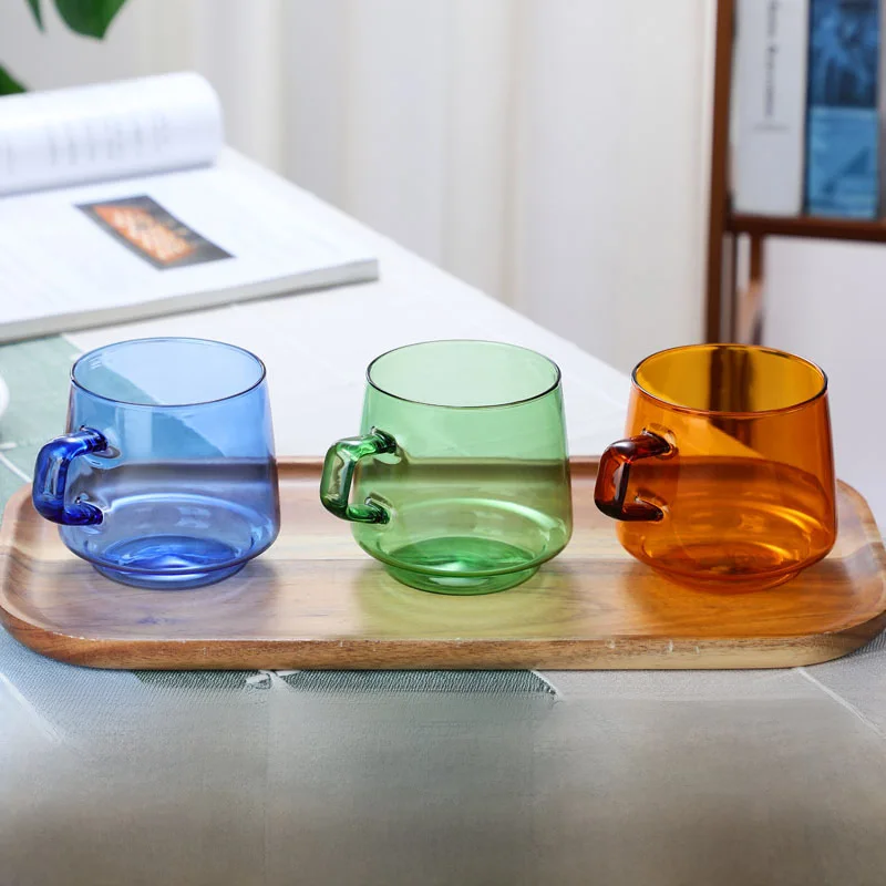 Nordic Color Glass Coffee Cup with Handle Household Living Room Drinking Cup Soaking Cup Milk Cup Breakfast Cup Glass coffee mug