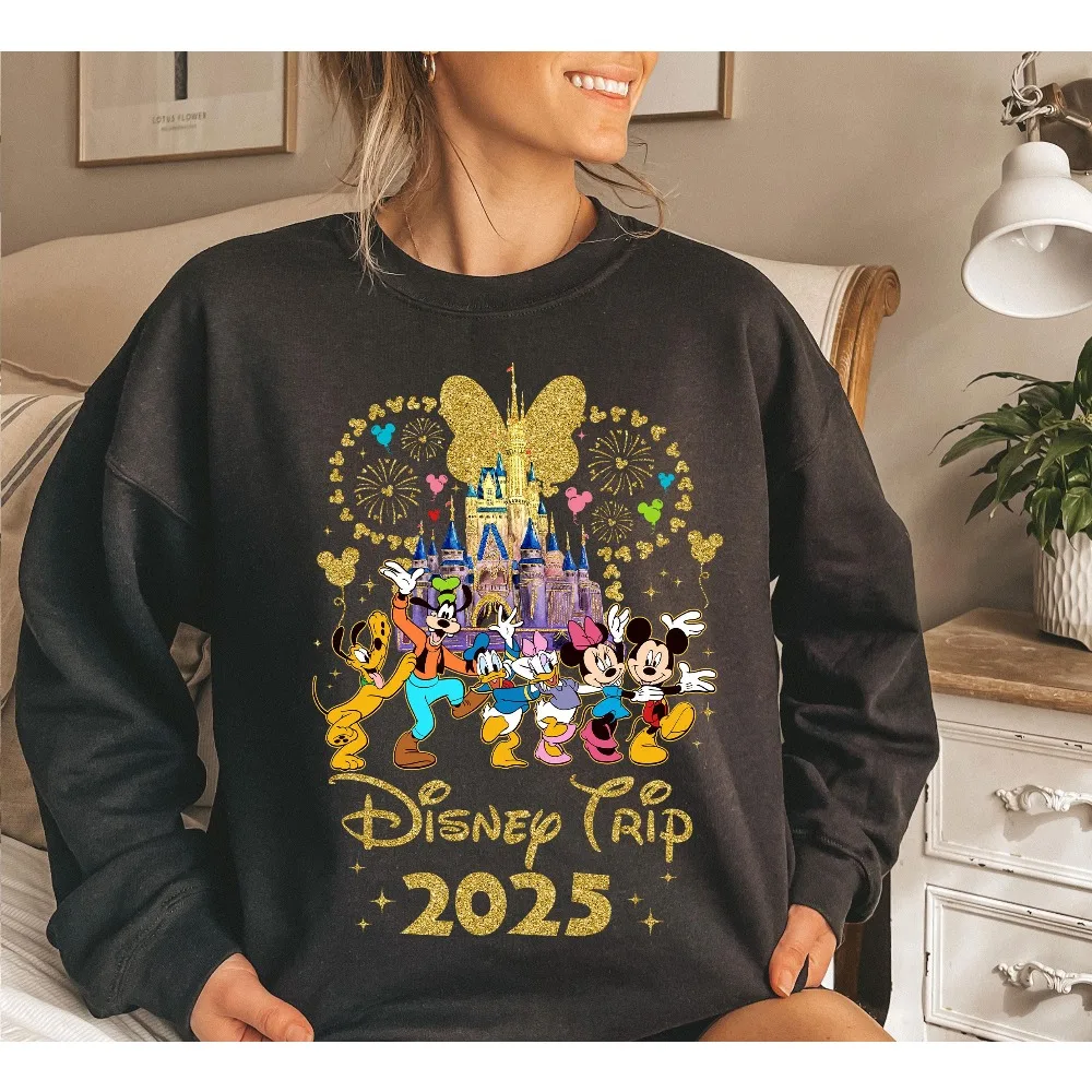 2025 Pullover stampato a tema Disney Topolino, felpa da coppia calda autunnale e invernale ampia da ragazza alla moda e carina
