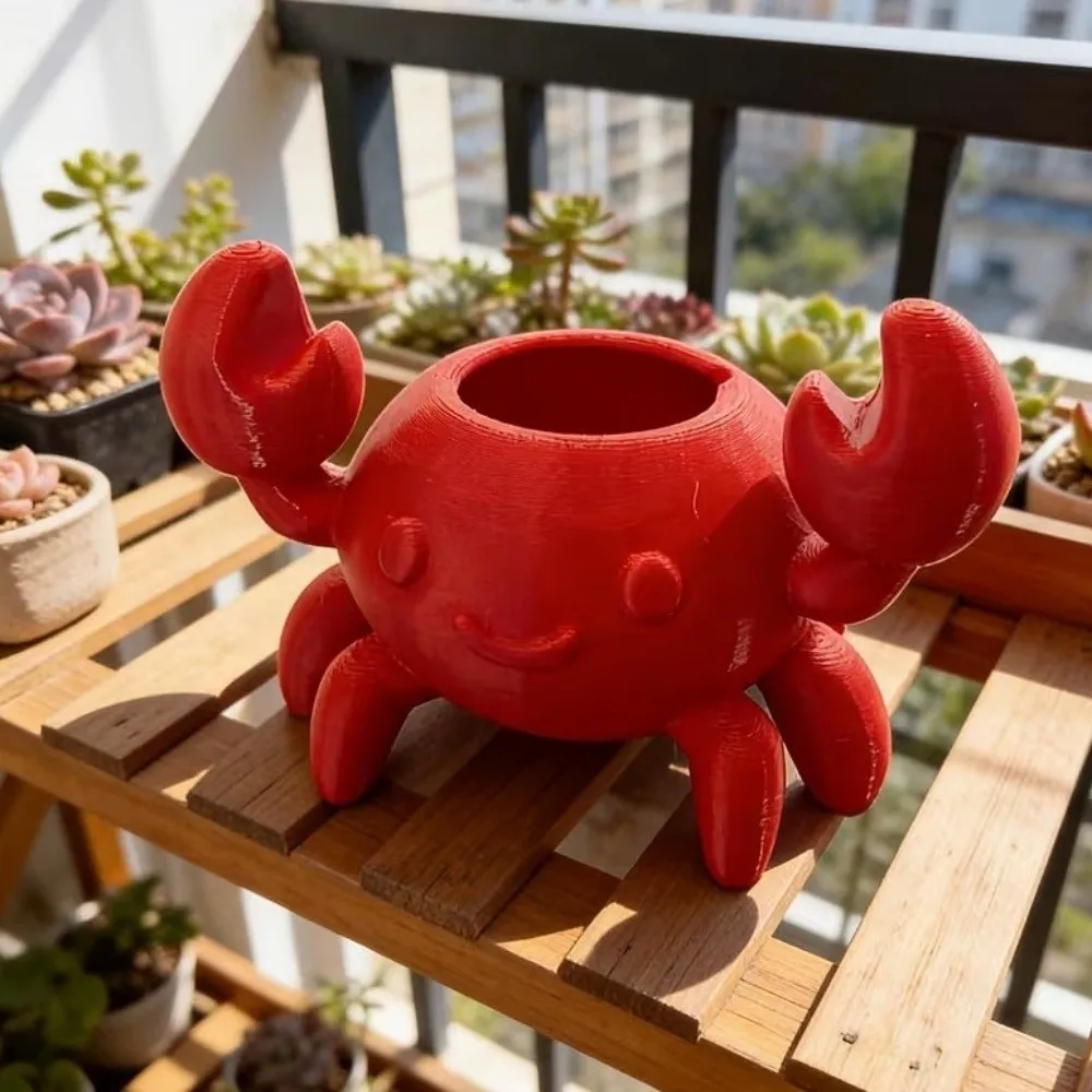 Crab Ornaments 3D Printed Crab Pen Holder Handmade Plastic Pencil Holder Multi-functional Crab Shaped Flowerpot Home Office