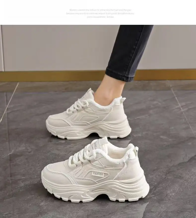 Fleece-Gefütterte Damen-Winterstiefel mit Dicker Sohle Erhöhte Casual Dad Schuhe Trendige Weiße Sport-Freizeitschuhe aus Baumwolle – Detail 20