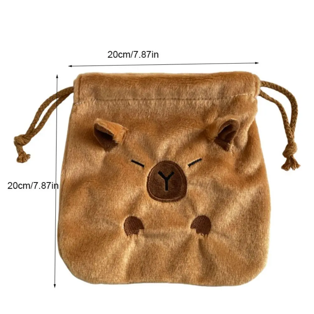 Animal Capybara Plush Bundle Pocket Stuffed Cute Capybara Drawstring Bag Makeup Bag Large Capacity Cartoon Storage Bag