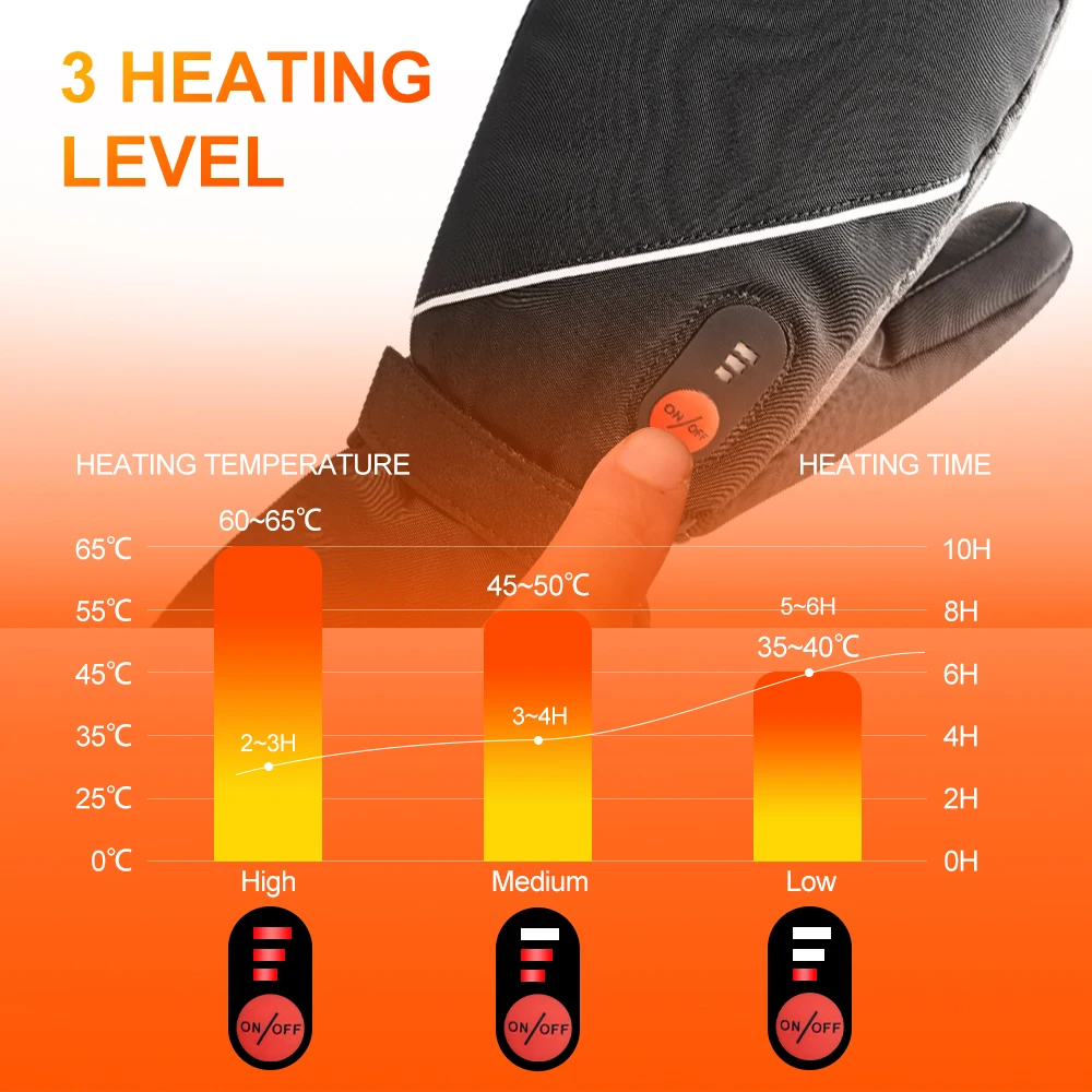 Salvador luvas aquecidas bateria calor luvas da motocicleta pele de cabra 3 engrenagens wamer controle à prova dwaterproof água luvas aquecidas elétricas