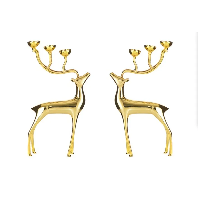 

European Decoration Creative Light Luxury Vintage Deer Ornaments Dining Table Candlelight Dinner Metal Household Candle Holder