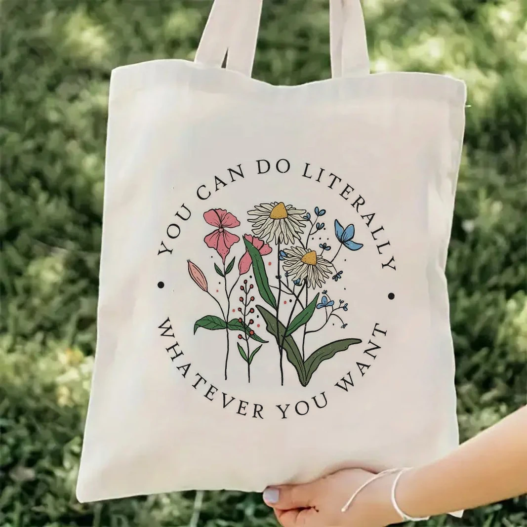 

Wildflower Print Canvas Tote Bag Aesthetic Handbag Shopping, Travel, and Outdoor Events Gift for Women, Shopping Handbag
