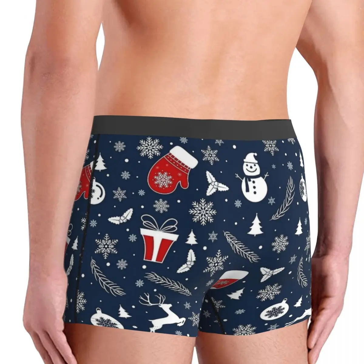 Flocos de neve natal azul roupa interior sexy calcinha impressa boxer breve bolsa masculina plus size tronco