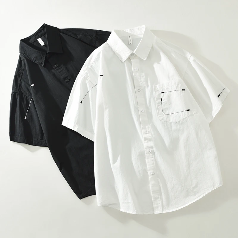 white Short Sleeve Shirts for Men 2024 Summer New Plus Size Casual Loose Turn-down Collar Shirts