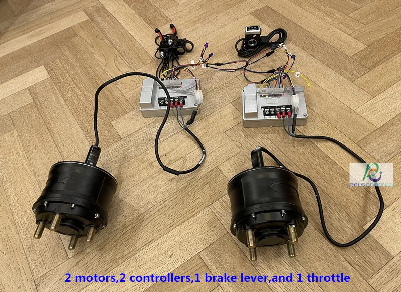 Single Axle High-Torque Low-Speed Gear Hub Motor,2 motors,2 controllers,1 brake lever,and 1 throttle,working well phub-ww16