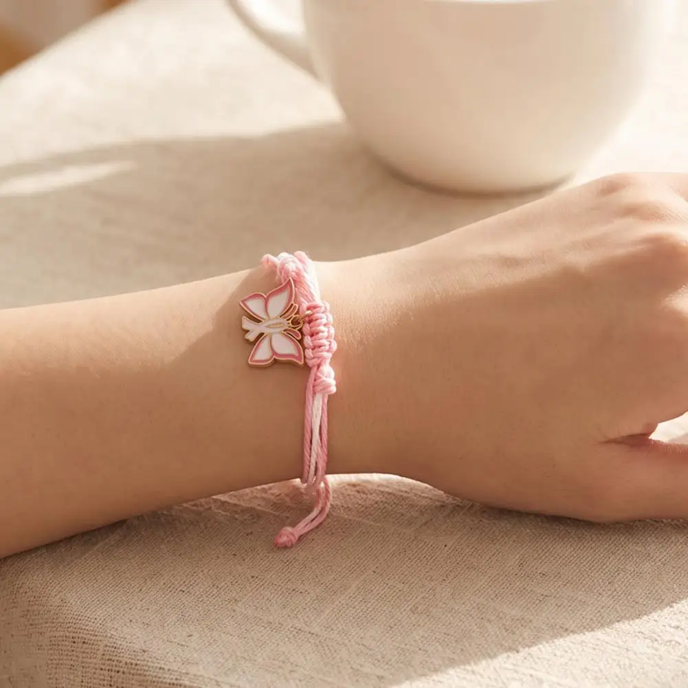 Lightweight Wear Wristband Breast Cancer Awareness Bracelet for Women Adjustable Woven Ribbon Charm Wristband Handmade Braided