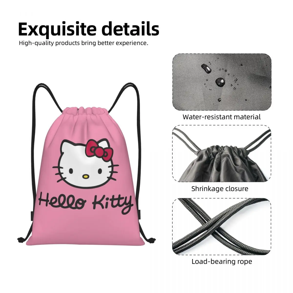 Custom Hello Kitty Logo Drawstring Bags Men Women Portable Sports Gym Sackpack Kitty White Training Storage Backpacks