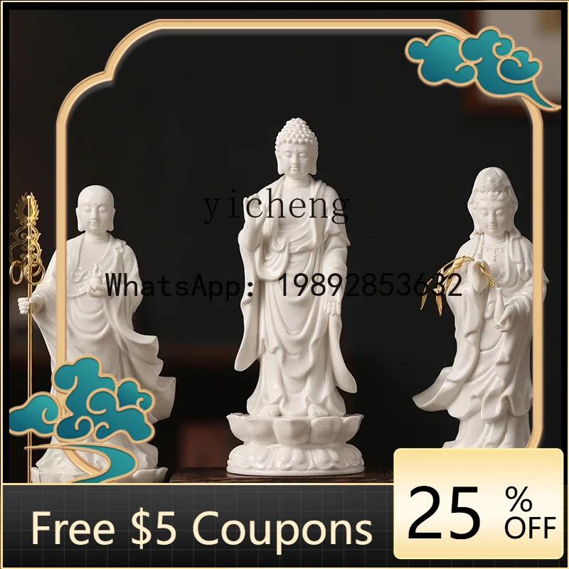 BB Guanyin Buddha ceramic ornament, three holy statues, Sakyamuni Buddha,