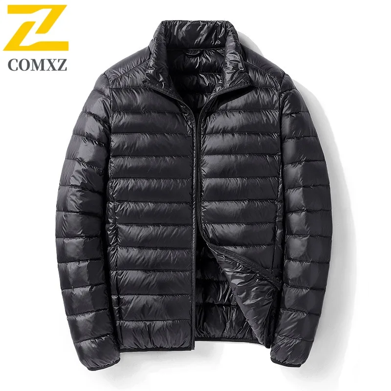 

COMXZ мужской пуховик для пешего туризма и путешествий, ультра легкая утолщенная теплая парка, повседневная куртка с воротником-стойкой, уличные морозостойкие зимние куртки