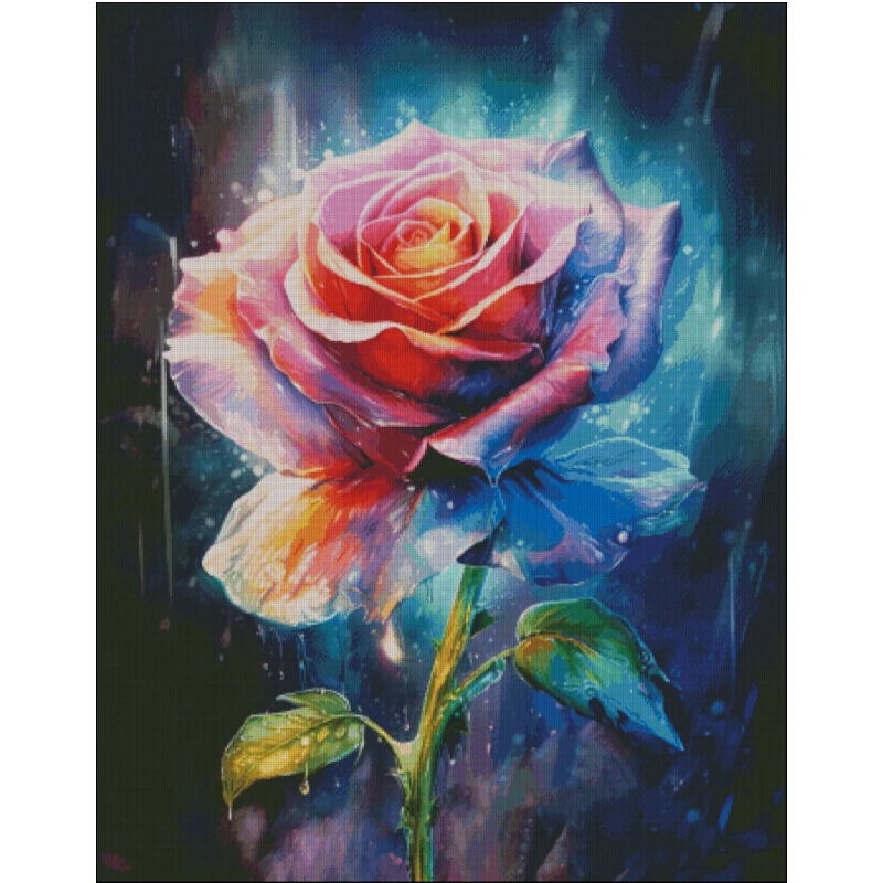 

[ZZ5455-Colorful Rose]11CT 14CT 16CT DIY Stamped Cross Stitch Kit with Printed Canvas and Cotton Threads Embroidery Needlework S