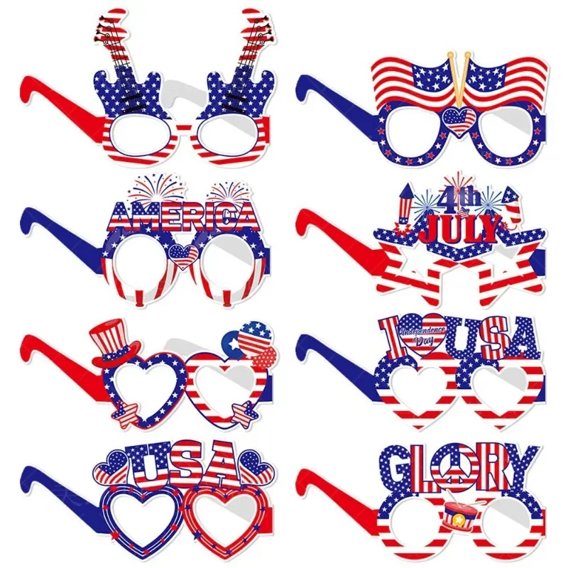 8 Pcs American Flag Glasses for School Elections Party Props USA Patriotic Party Sunglasses Masks Shaped Eyewear for Party Props