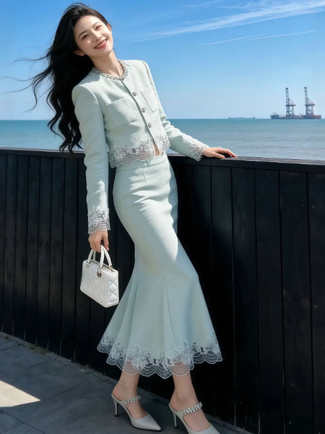 

Gentle Wind Short Outerwear Fish Tail Half Skirt Two Piece Set Elegant Complete Outfit Spring 2026 Fashion Women's Set