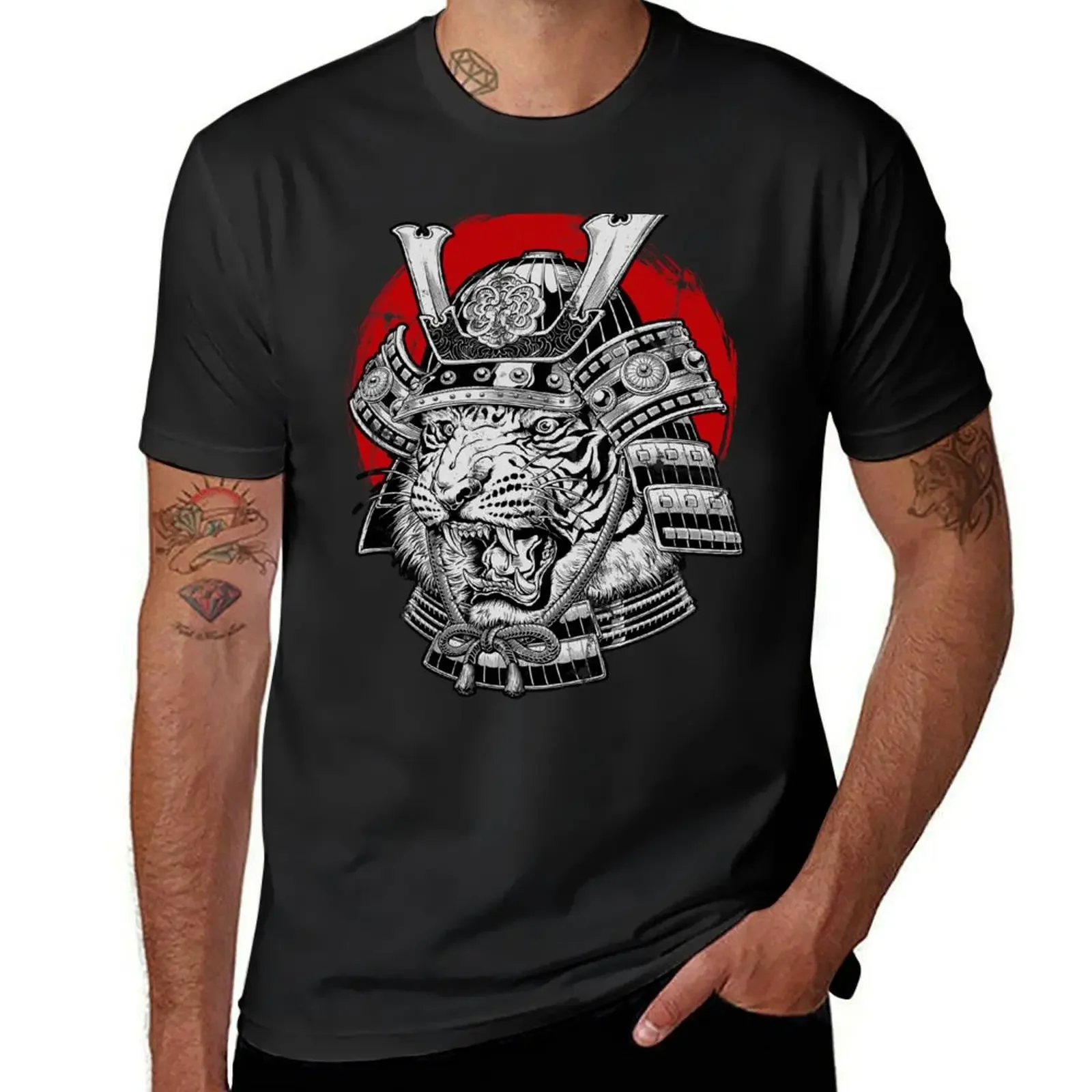 Japanese Tiger Samurai T-Shirt vintage t shirts customs blanks oversizeds T-shirts for men cotton