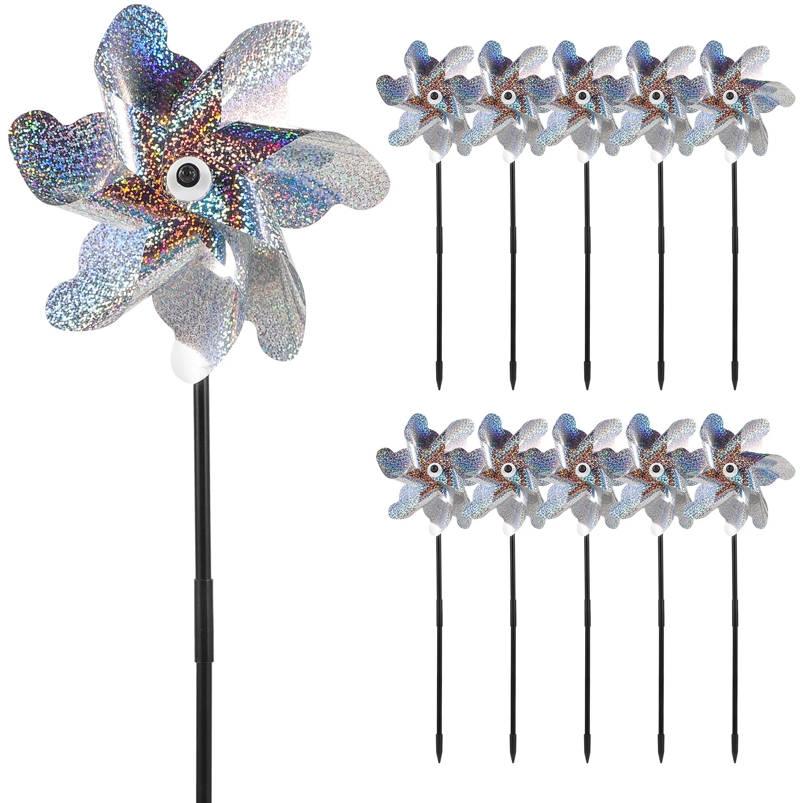 10 Pcs Reflective Bird Windmill Spinners Deterrent Decorations Pet Glass Drill Rod