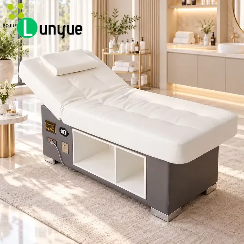 Modern Wooden Spa Massage Bed Table for Beauty Clinic Facial Treatment with Storage Shelf Durable Furniture