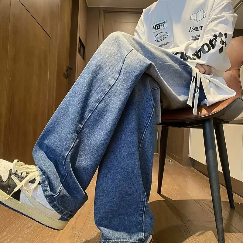 Jeans Men Gradient Denim Pant Harajuku Fashion Casual Straight Pants Male Elastic Waist Jeans Streetwear Casual Denim Trousers