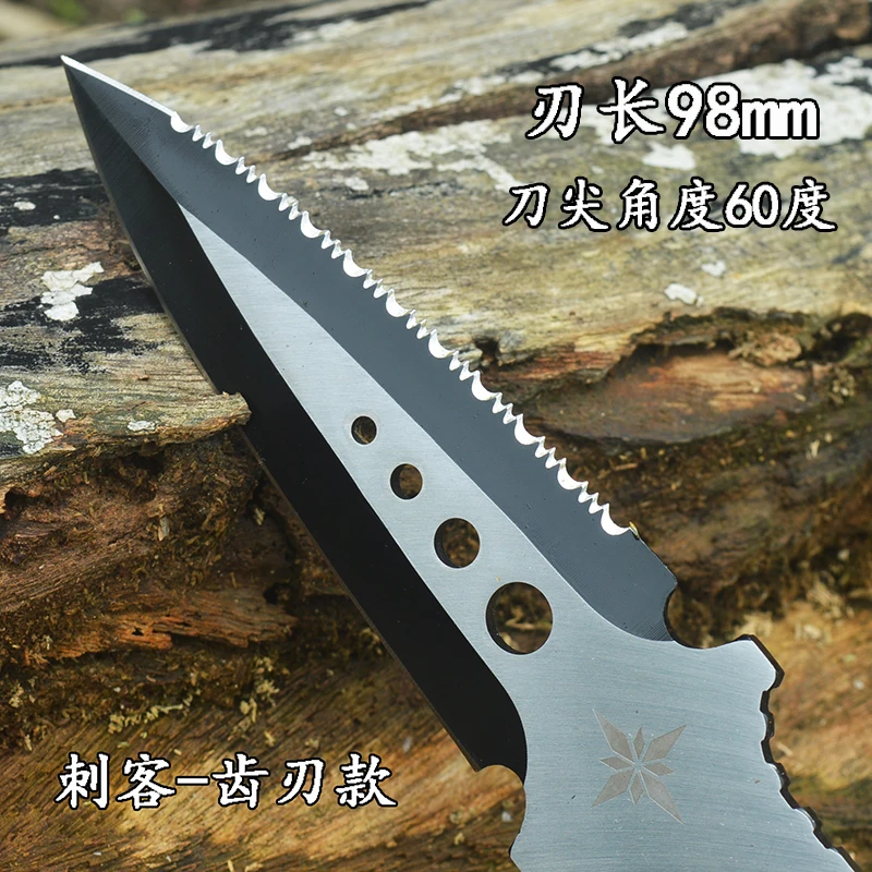 Double Blades Notched Edge Mutifuntional Knife with Wrench Hole Outdoor Tool High Quality All Steel Knife with Window Breaker