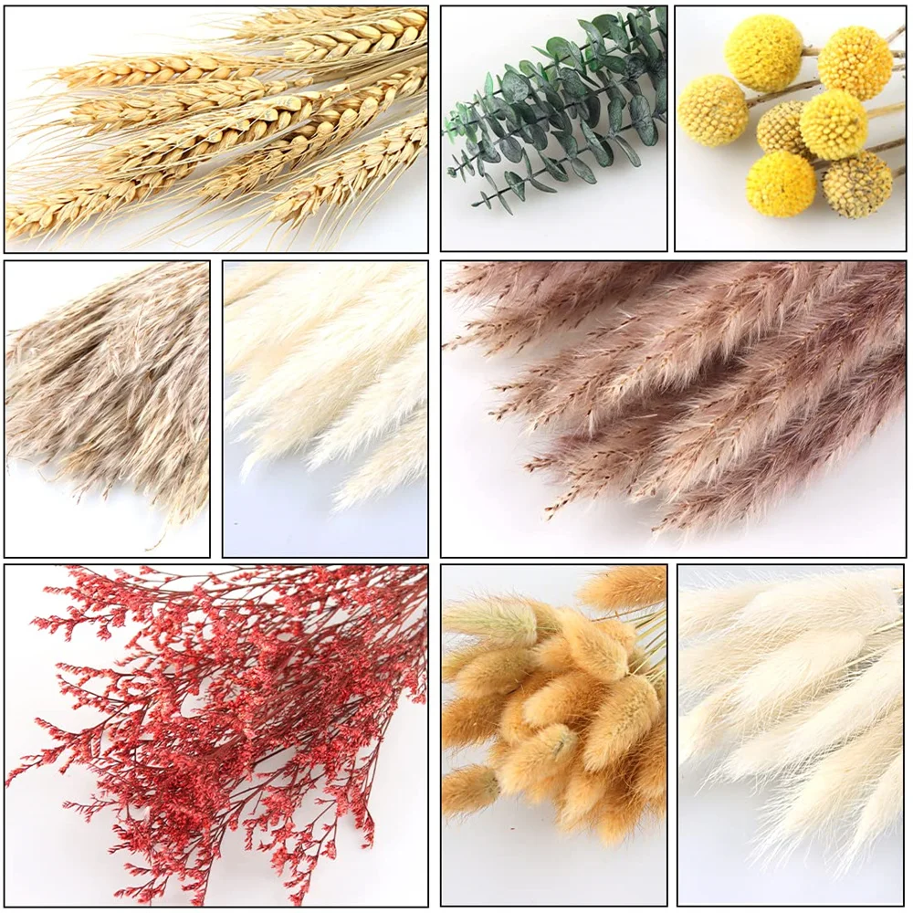 111PCS Natural Dried Pampas Grass,9 Various Dried Flowers Bouquet, Boho Bedroom Decor Aesthetic,Room,Home,Wedding Decoration