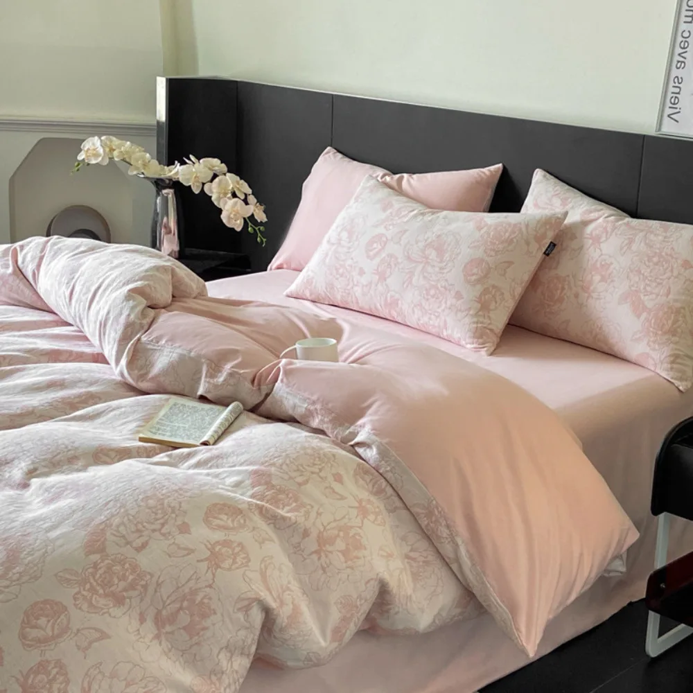 Premium Cotton 4 Piece Bed Set Soft Washed Cotton Sheet Set Duvet Cover Bedding Set