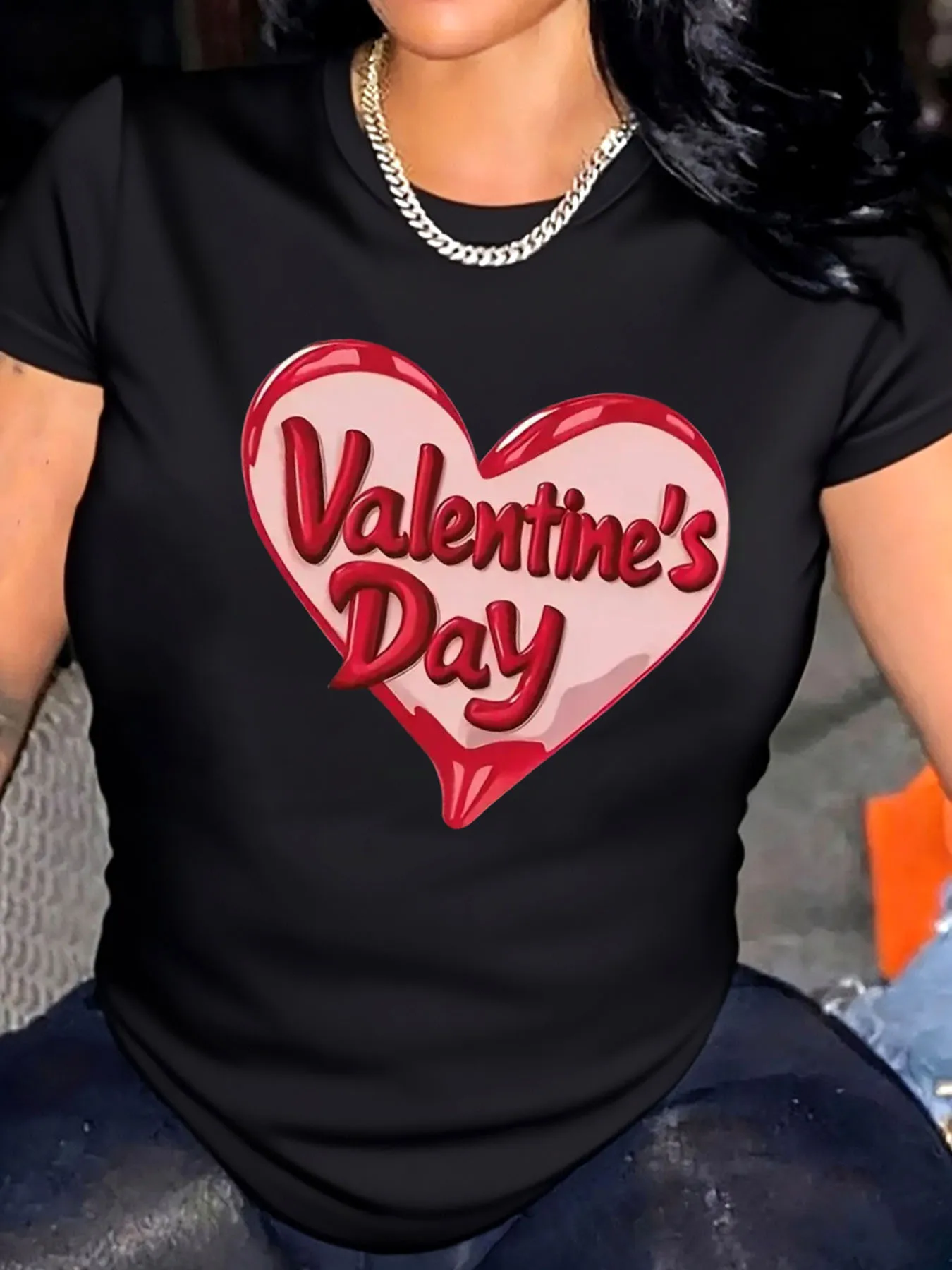 

Женская футболка больших размеров на День Святого Валентина с принтом сердца, уличная одежда