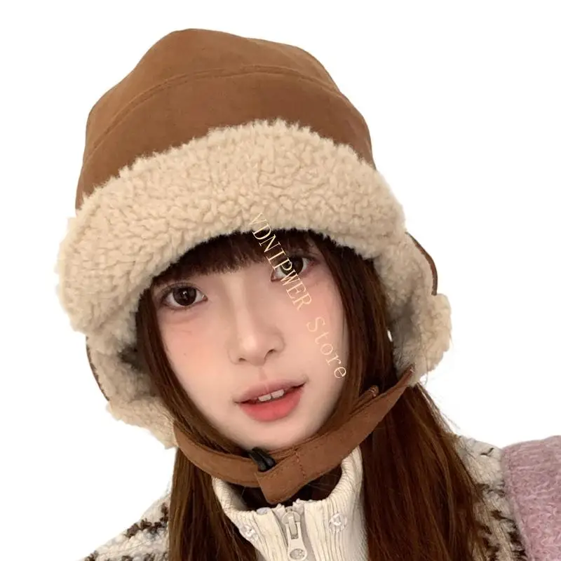 قبعة دافئة من جلد الغزال للجنسين، قبعة شتوية مقاومة للرياح للطقس البارد للبالغين والأطفال D08E #3