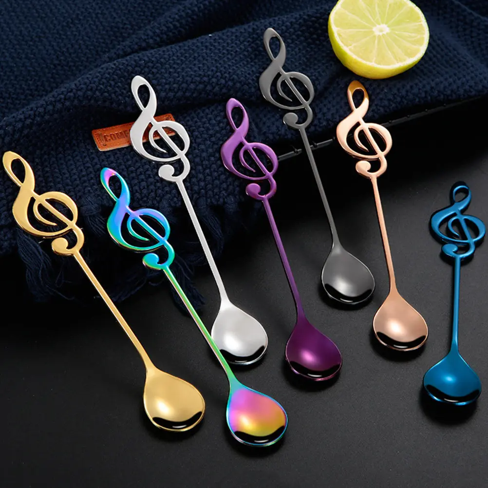 Stainless Steel Coffee Spoon Musical Note Pattern -Coated Stirring Spoon Dessert Scoop Kitchen Dining Tableware view 6