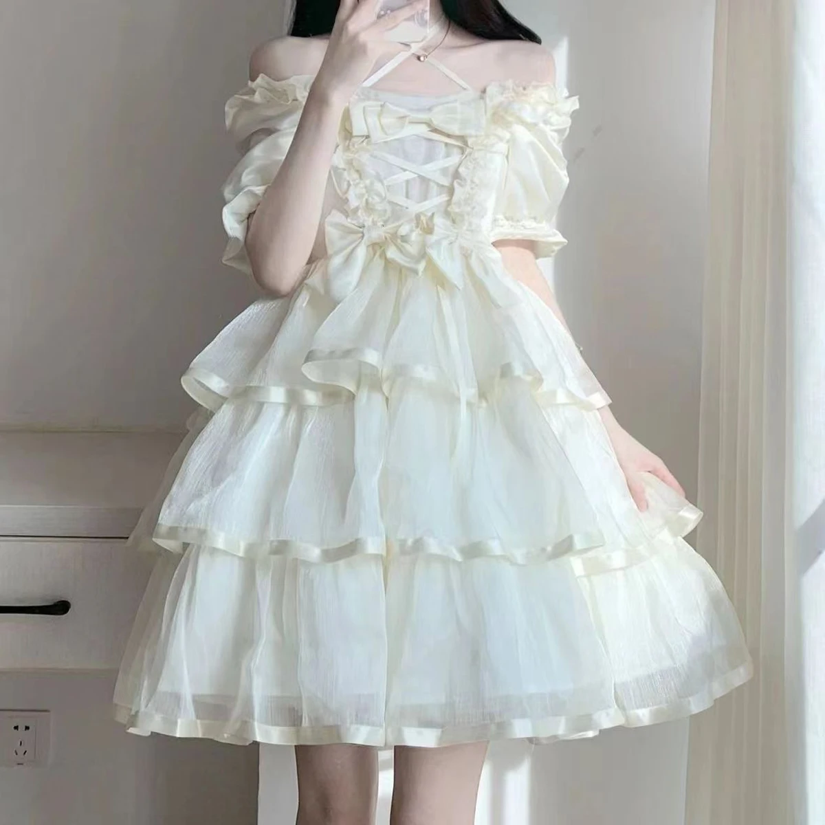 Victorian Princess Lolita OP Dress Fairy Birthday Wedding Women Sweet Bow abiti a maniche corte ragazze Cute Party Vestidos