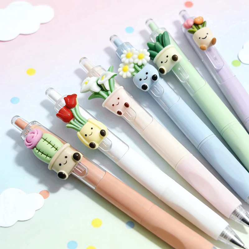 Cartoon Plant Flower Decor Retractable Ballpoint Pen Set 3Pcs Pens With 20 Refills Cute Student School Office Stationery Gift
