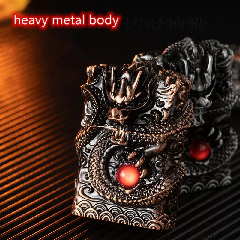 2024 New Creative High-end Heavy Armored Dragon Metal Relief Grinding Wheel Kerosene Lighter Cigarette Accessories Tool Gift