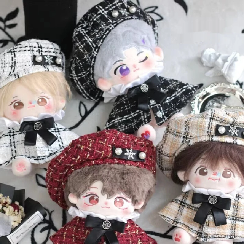 

10cm Handmade Plush Doll Toy Clothes Anime Fashion High-End Pearl Beret Bow Cloak Set Boys Girls Decoration Birthday Gifts