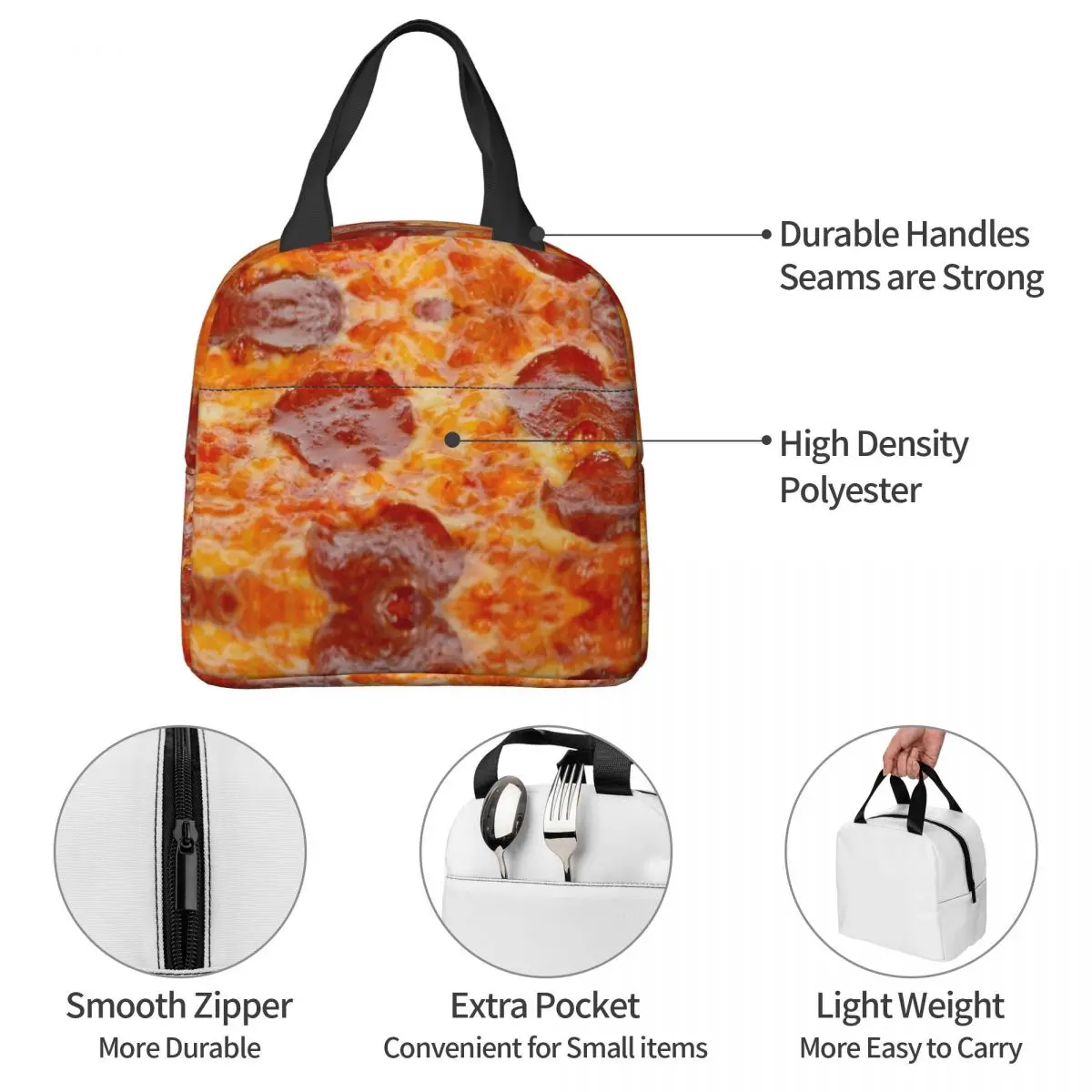 Pizza Insulated Lunch Bag Leakproof Food Lunch Container Thermal Bag Tote Lunch Box College Travel Men Women