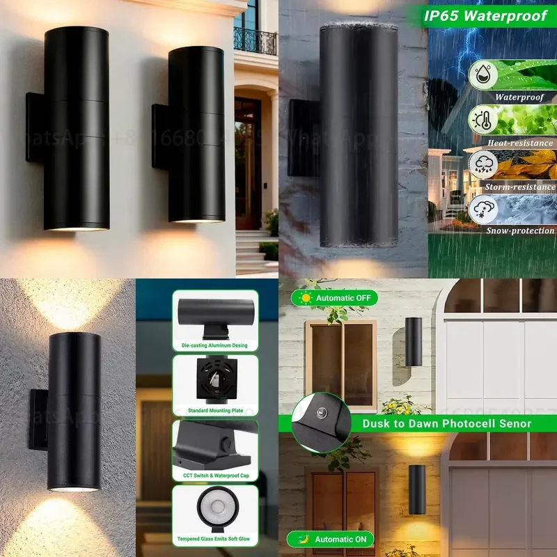 Modern LED Matte Black up and Down Wall Light Outdoor Wall Sconce Outside Lights for House 5CCT Color Exterior Light Fixture
