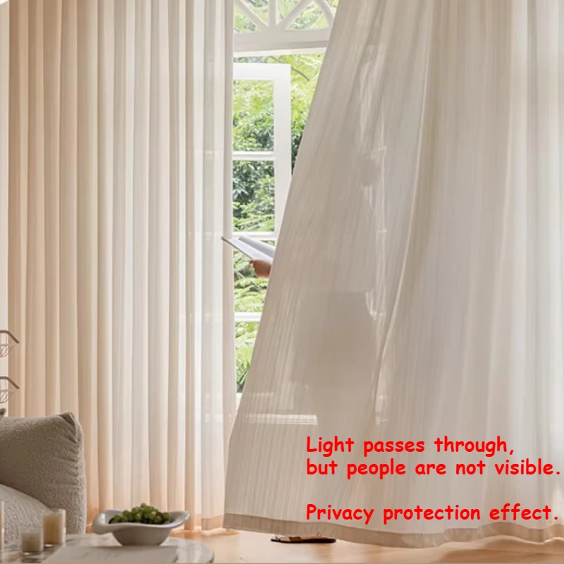 Beige Tulle Heat-insulating Sun-protective Thick Sheer Curtains for Living Dining Room Bedroom Window Decor Fashion Jacquard