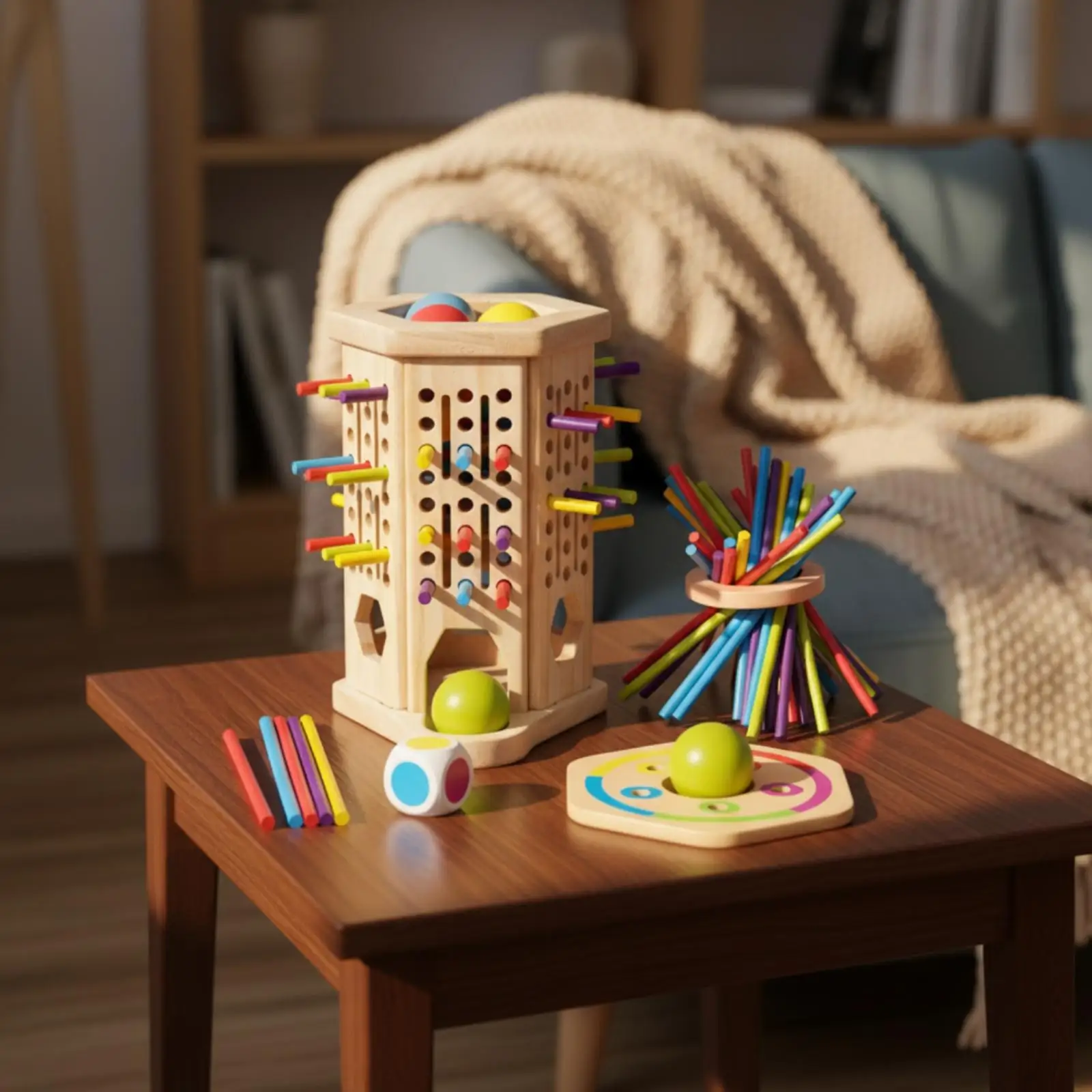 Classic Wooden Children Game Hexagonal Stick Pull Toy for Motor Skills and Color Learning