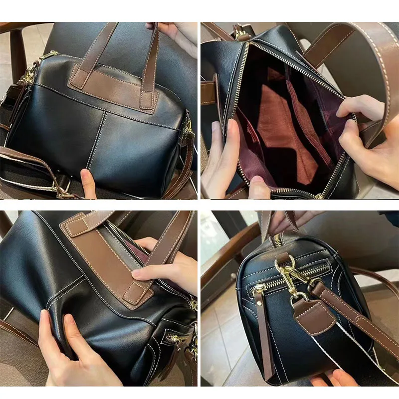 Borse a tracolla in pelle spaccata da donna di moda borse a tracolla da donna con urto di colore di grande capacità borsa da viaggio semplice da