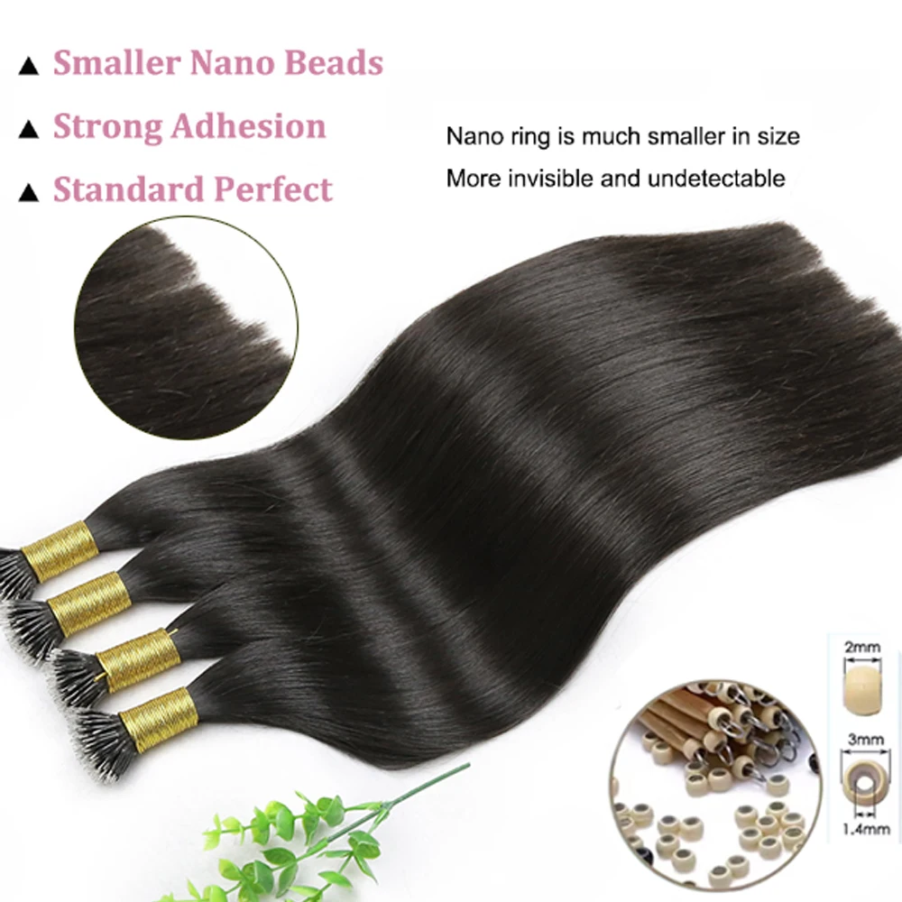 حلقات نانو طبيعية وصلات شعر خرز صغير وصلات شعر مستقيمة شعر بشري لعذراء أشقر مسبقًا 18-24 بوصة