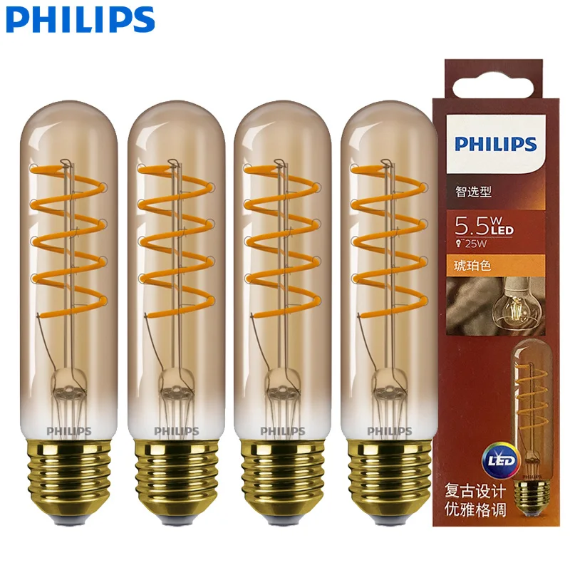 

Philips Светодиодные декоративные лампы T32 E27 Классические лампы накаливания 5,5 Вт (25 Вт) Лампы с регулируемой яркостью 220-240 В 2000 К Теплый свет Янтарный ретро светодиод