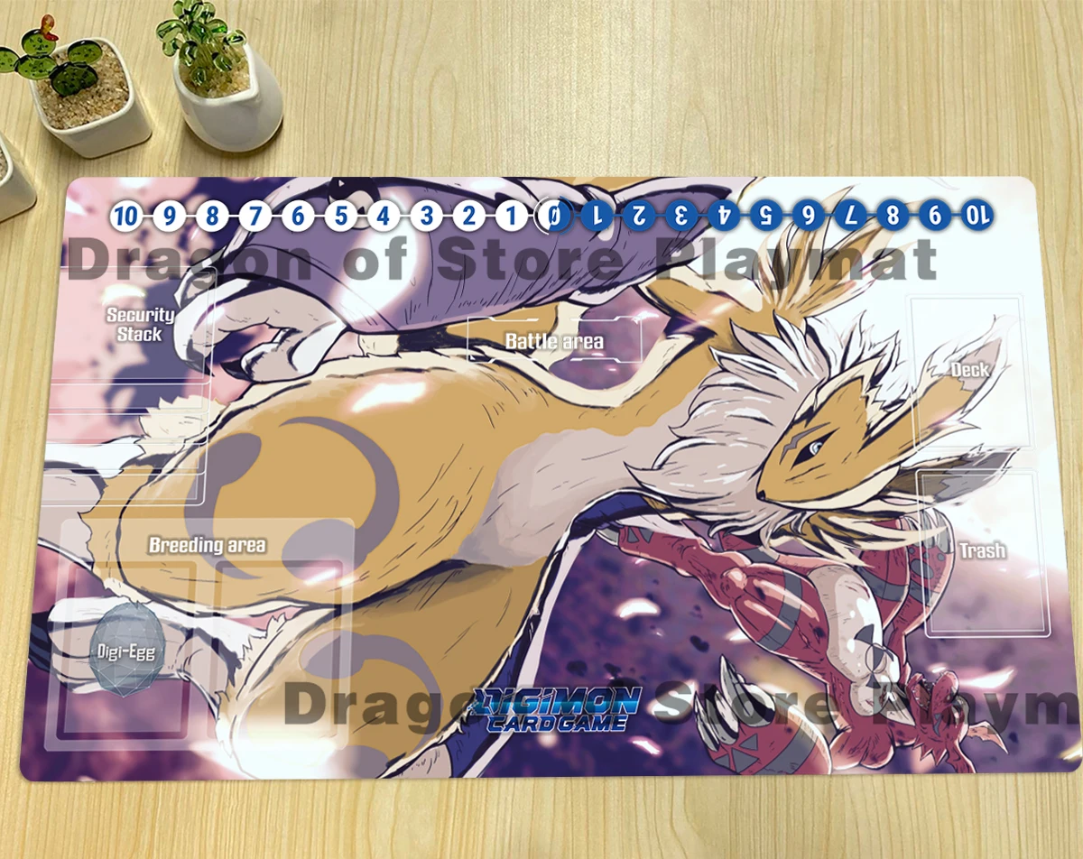 Digimon Playmat Renamon Guilmon DTCG CCG alfombrilla para juegos de mesa, alfombrilla de goma antideslizante, bolsa gratis