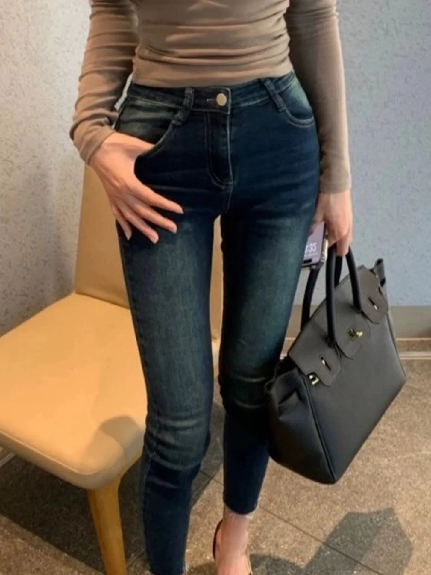 

Женские джинсы с высокой талией в стиле ретро, новые летние модели, с эффектом потертости, эластичные, облегающие, укороченные, рваные, из денима