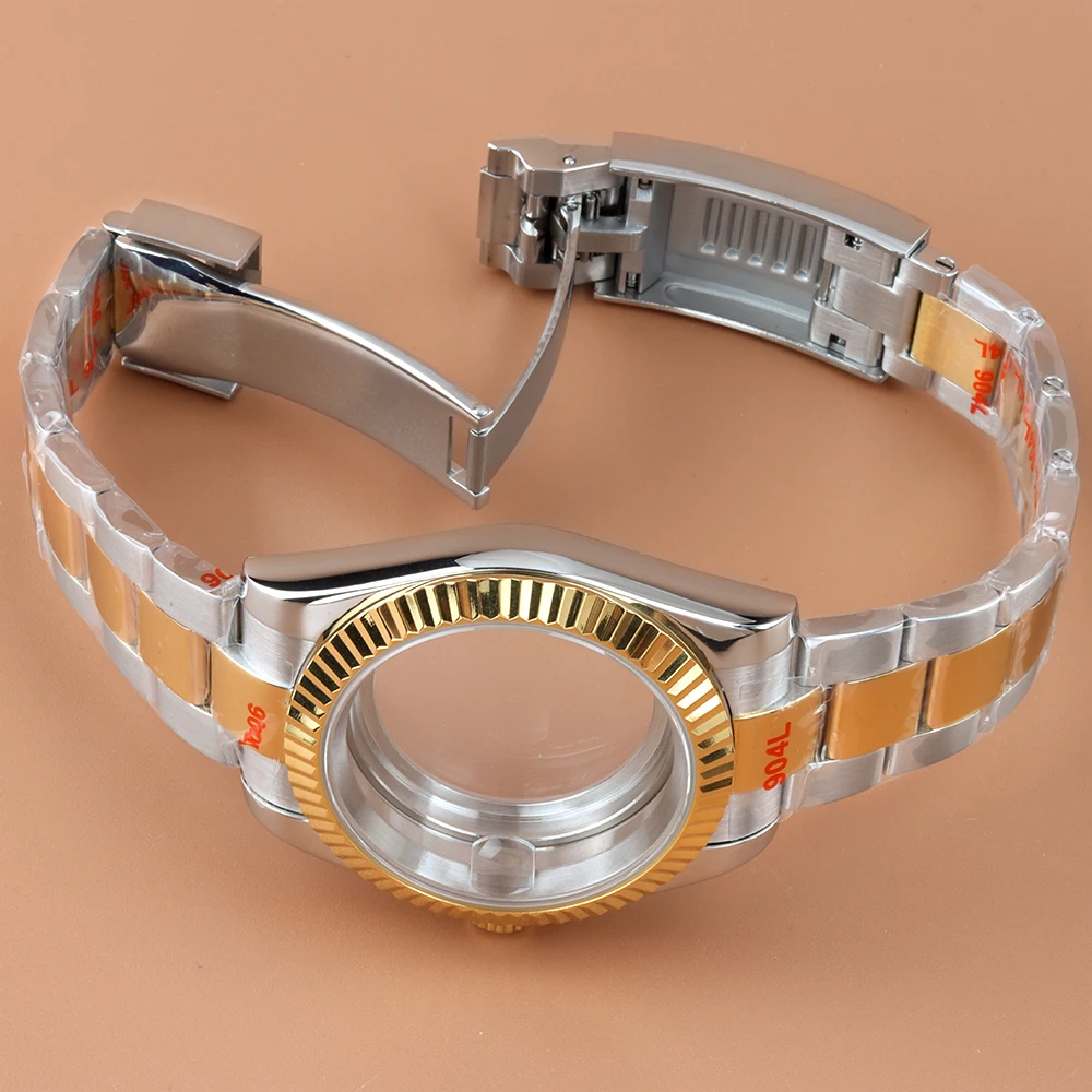 الذهب NH35 36 مللي متر 39 مللي متر حافظة البولندية المحار سوار حزام الصلبة الفولاذ المقاوم للصدأ 10ATM مقاوم للماء ساعة تناسب حركة NH35 NH36 #3