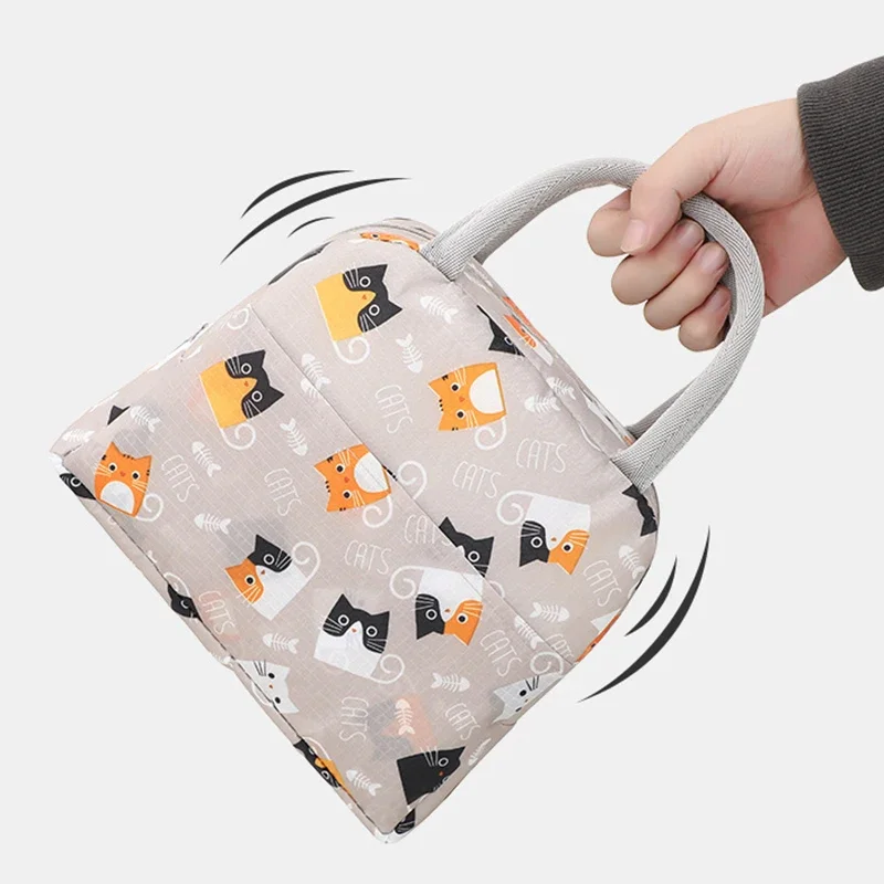 Lunch Bag Thermal Insulation Cartoon Cute Cat Print Lunch Box Pouch Large Capacity Picnic Waterproof Children School Bento Bags