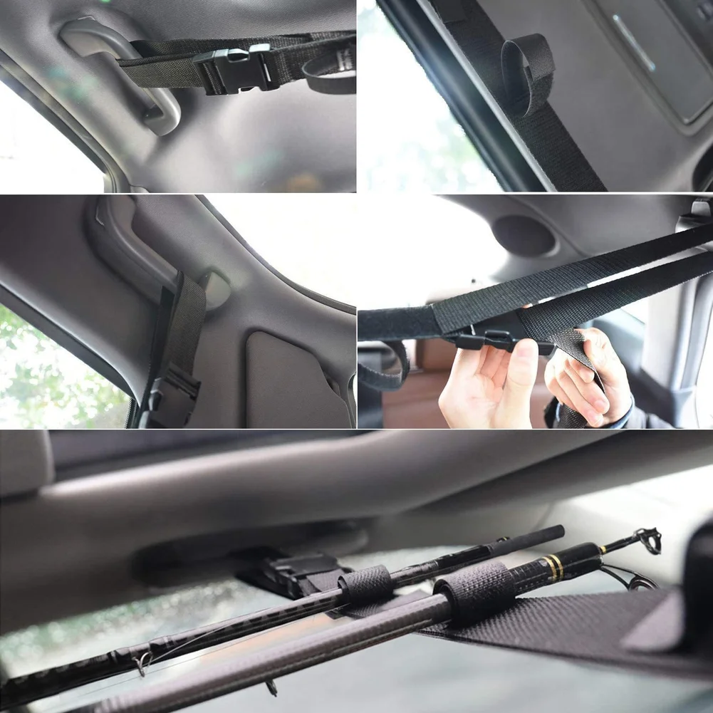 

2 Piece Car Fishing Rod Holder System for Indoor Use Fits 5 Rods Roof or Trunk Mount Adjustable 140-200 cm Strap Length