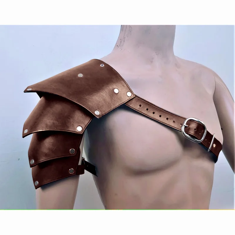 Medieval Viking Knight Gladiator Shoulder Guards Armor Pirate Cosplay Costume Steampunk PU Leather Harness Pauldron Men Women view 3