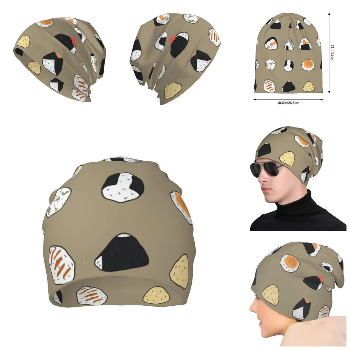 

Onigiri Sushi Food Pattern Unisex Pullover Cap 3D print Beanies Hat For Men And Women Outdoor Hat