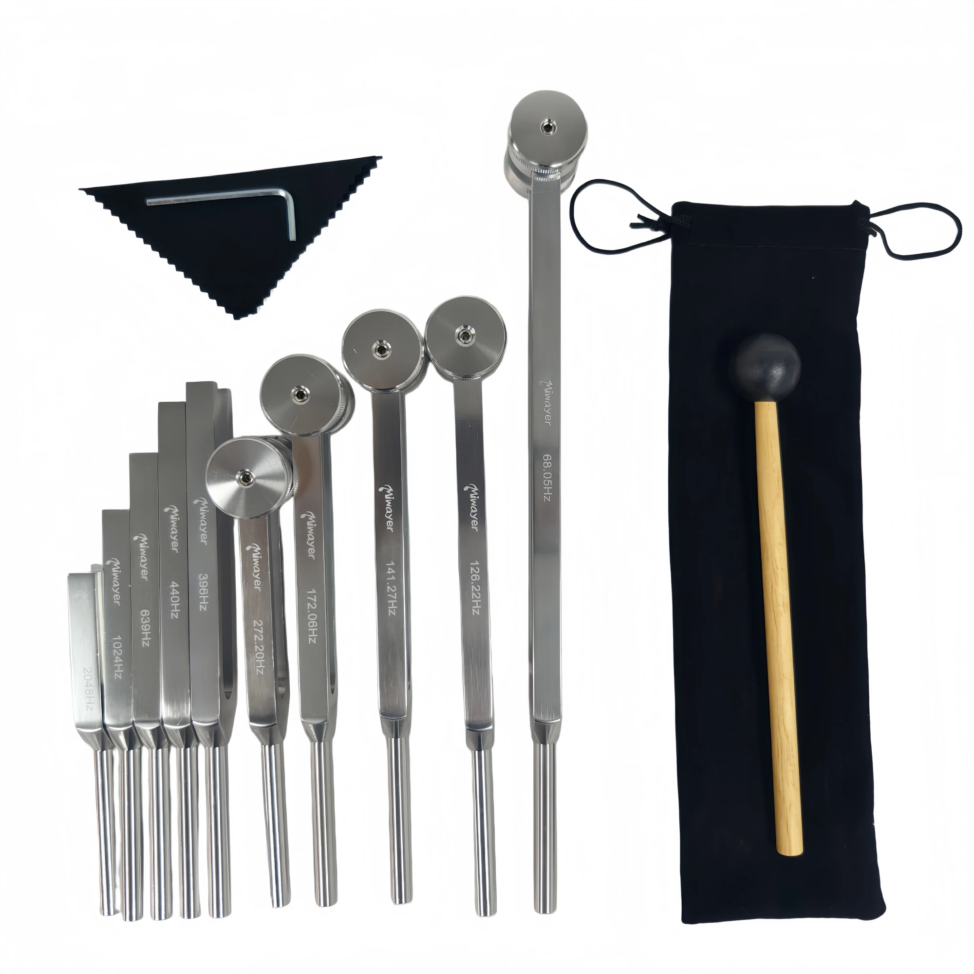 Miwayer Tuning Forks 128/136.1/256/285/369/384/417/432/440/444/512/528/741/852/963/4096Hz Alum Alloy w/Bag for Meditation Energy